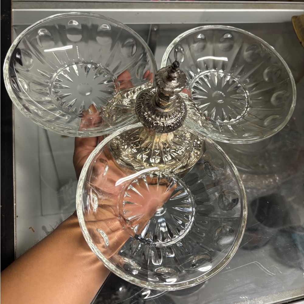 Princess House Clear Glass Serving Dish with Silver Accents